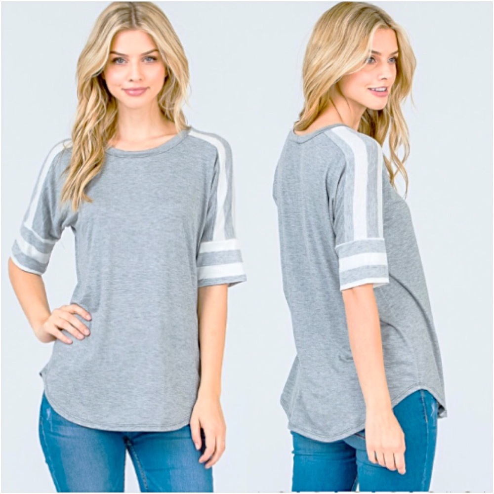 Cute Cozy Casual Striped Sleeve Tee Top SML - Picture 8 of 8